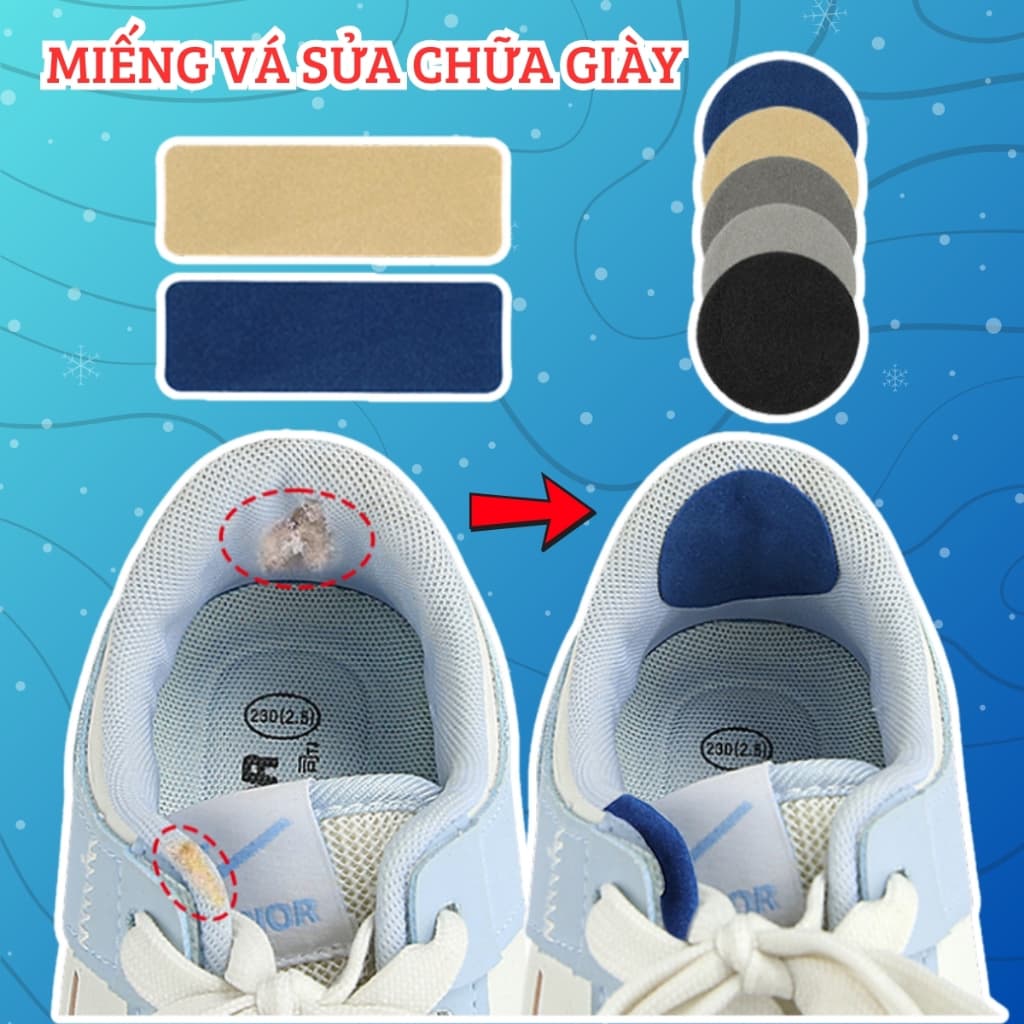 Miếng dán sửa chữa giày vải lông nhung. Miếng lót vá vết bị bục, bị rách (giày thể thao, giày vải)