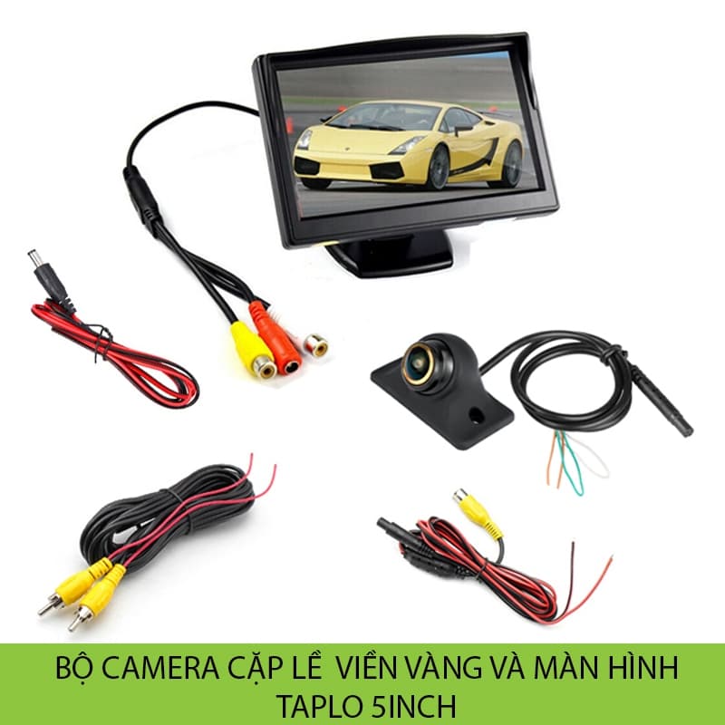 Bộ camera cặp lề viền vàng góc quay rộng độ phân giải 720P và màn hình taplo 5inch