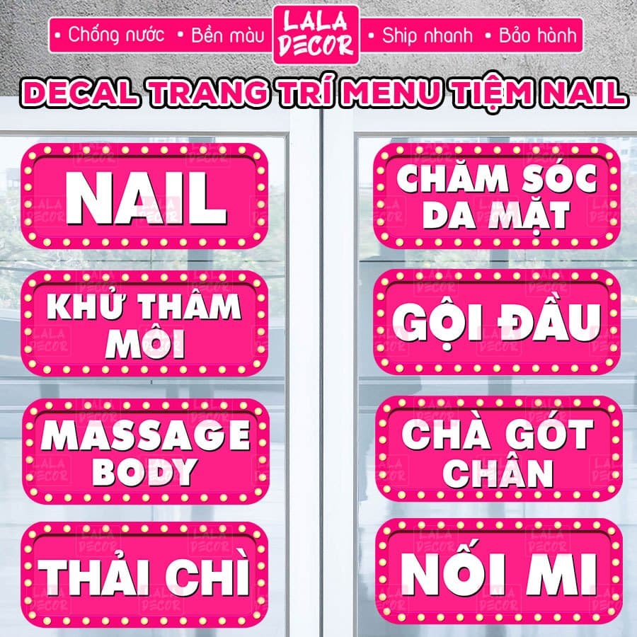 Decal Trang Trí Tiệm Nail, Mi, Tiệm Tóc 🌸 Decal Dán Decor Màu Hồng Ngọt Ngào, Bền Đẹp, Dễ Dán, Thu Hút Khách SIG71