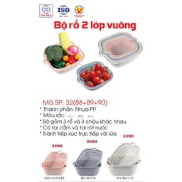 Bộ Rổ Nhựa Vuông Kèm Thau Đựng Rau Củ Quả VIỆT NHẬT 3288/89/90  - DOMUS 2