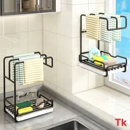 Kệ gác bồn rửa chén, giá treo giẻ rửa bát, khăn lau treo tường nhà bếp để bồn rửa chén có khay hứng nước tiện lợi 4