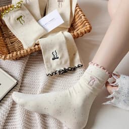 Tất Ren Nơ Chấm Sợi Cotton Nhật Bản Dễ Thương, Mỏng, Thời Trang - Phong Cách Năng Động!(giadungtranlinh) 7