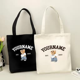 Túi tote, Túi vải bố canvas cotton in tên và năm sinh theo yêu cầu Hydro Bear đeo vai thời trang đựng vừa A4 - yc196 1