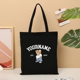 Túi tote, Túi vải bố canvas cotton in tên và năm sinh theo yêu cầu Hydro Bear đeo vai thời trang đựng vừa A4 - yc196 3