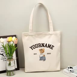Túi tote, Túi vải bố canvas cotton in tên và năm sinh theo yêu cầu Hydro Bear đeo vai thời trang đựng vừa A4 - yc196 2