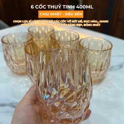 Bộ Bình Cốc Thuỷ Tinh Chịu Nhiệt Hana Họa Tiết Kim Cương 6 Cốc Nước Vip Vàng Cao Cấp Sang Trọng M06 4