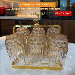 Bộ Bình Cốc Thuỷ Tinh Chịu Nhiệt Hana Họa Tiết Kim Cương 6 Cốc Nước Vip Vàng Cao Cấp Sang Trọng M06 5