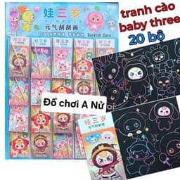 Vỉ 20 quyển Tranh cạo Baby Three hot Bộ tranh tăm cào ma thuật bé ba cho bé 1