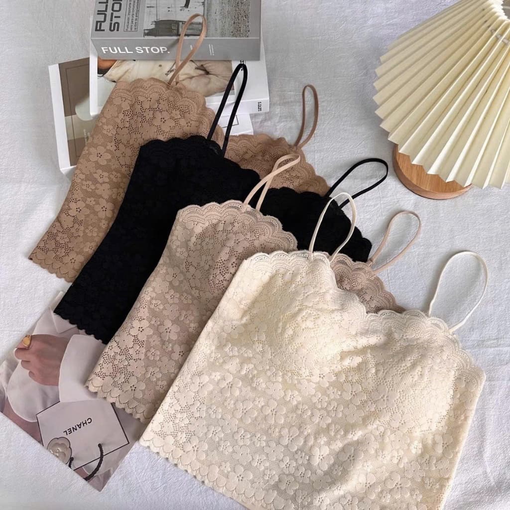 Áo bra 2 dây 11601  họa tiết ren hoa nhí, dáng croptop có đệm mút kiểu dễ mix