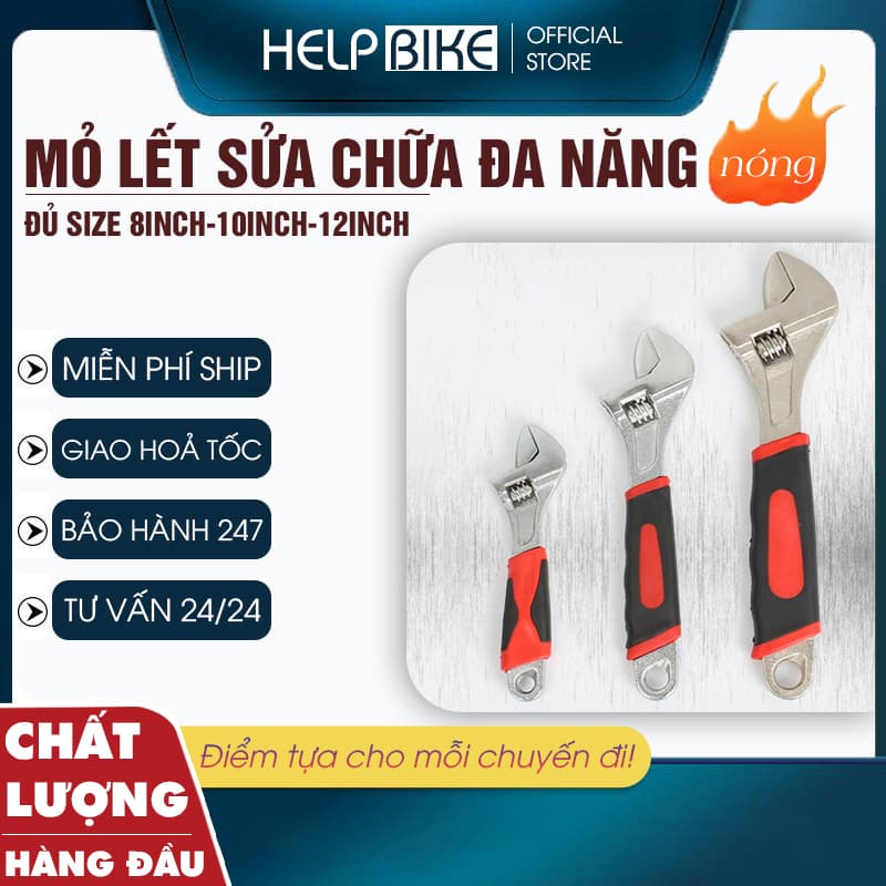 Cờ lê mỏ lết đa năng tay cầm cao su, Mỏ lết thép xịn chống rỉ đủ cỡ 8inch-10inch-12inch - ML01