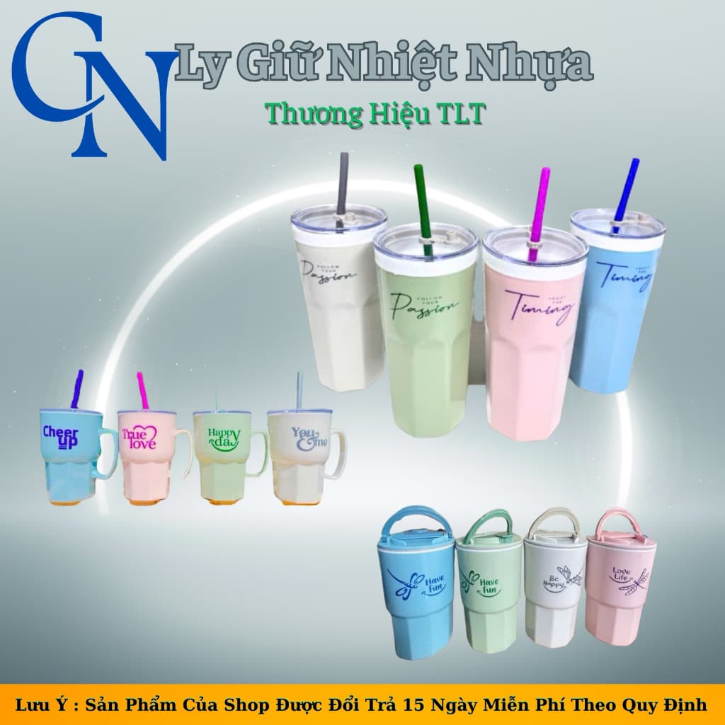 Ly Nhựa 2 Lớp - Ly Nhựa Ống Hút Tân Lập Thành mẫu ly cao có ống hút (Giao Màu Ngẫu Nhiên )