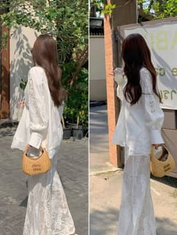 [Sẵn] Set Bộ Đồ Áo Sơ Mi Nữ Kiểu Chân Váy Trắng Ren Tay Dài Đi Biển Có Bigsize Xinh Mùa Hè Hot Trend 2025 Nữ SD800 11