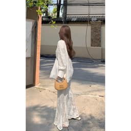 [Sẵn] Set Bộ Đồ Áo Sơ Mi Nữ Kiểu Chân Váy Trắng Ren Tay Dài Đi Biển Có Bigsize Xinh Mùa Hè Hot Trend 2025 Nữ SD800 7