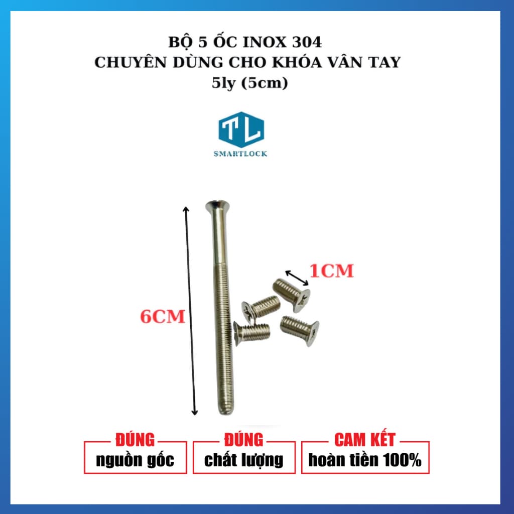 Bộ 5 Bulong bake đầu bằng inox 304