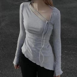 Áo Vạc Chéo Có Dây Nơ Cổ Áo Thun NữTay Dài Vạt Áo Loe Xéo Form Ôm Dáng Body Bigsize 45 - 85kg MS135 QBN 1
