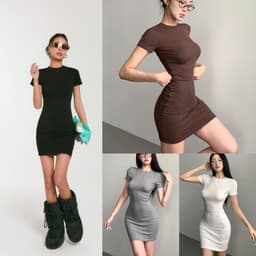 Váy ôm body nữ cổ tròn form fit cotton co giãn mềm mịn Justdun D4 3
