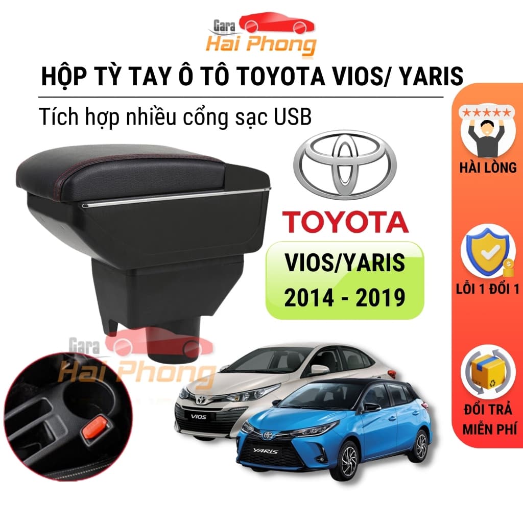 Hộp tỳ tay ô tô dành cho xe Toyota Yaris và Vios, tích hợp cổng USB đời xe 2014 - 2019 1 Lỗ - Bảo hành 12 tháng
