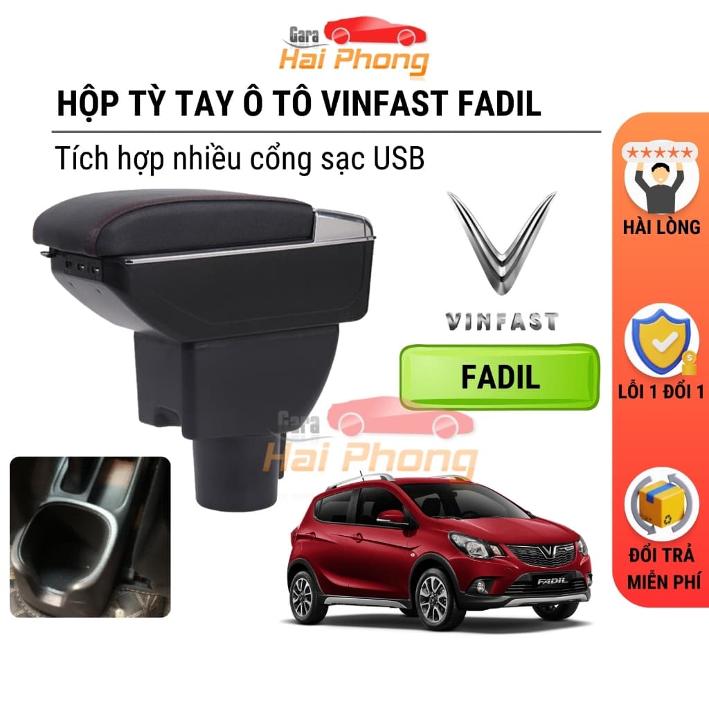 Hộp tỳ tay ô tô cao cấp Vinfast Fadil tích hợp 7 cổng USB tiện dụng, lắp đặt dễ dàng - Bảo hành 12 tháng