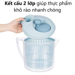 Bộ ca rổ quay rau sống 6L nhựa VIỆT NHẬT - Trong suốt, 2 lớp tách nước, vắt nhanh khô - 3516 rh98 5