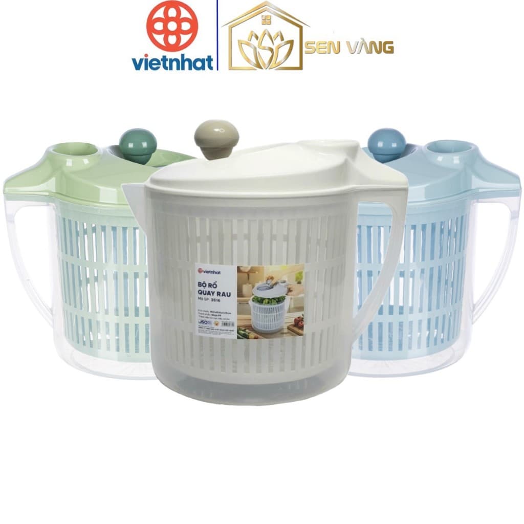 Bộ ca rổ quay rau sống 6L nhựa VIỆT NHẬT - Trong suốt, 2 lớp tách nước, vắt nhanh khô - 3516 rh98