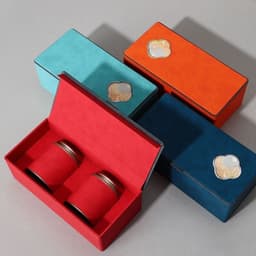 Bộ hộp đựng trà quà tặng giấy hoạ tiết giả da - HVL TEA 4