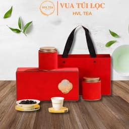 Bộ hộp đựng trà quà tặng giấy hoạ tiết giả da - HVL TEA 1
