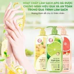 Nước rửa chén TopGia hương chanh, gừng, bưởi chiết xuất tự nhiên, làm sạch dầu mỡ và bảo vệ da tay hiệu quả. 2