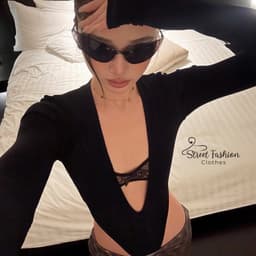 (SẴN ĐỎ) Bodysuit dài tay khoét cao, cổ V sâu phối bra ren (may liền) sexy quyến rũ 4