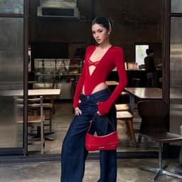 (SẴN ĐỎ) Bodysuit dài tay khoét cao, cổ V sâu phối bra ren (may liền) sexy quyến rũ 8