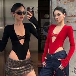 (SẴN ĐỎ) Bodysuit dài tay khoét cao, cổ V sâu phối bra ren (may liền) sexy quyến rũ 9