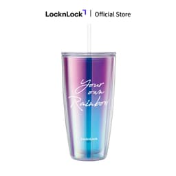 Ly nhựa 2 lớp Lock&Lock màu Violet kèm ống hút Your Own Rainbow double wall cold cup with straw HAP507VOLH 1