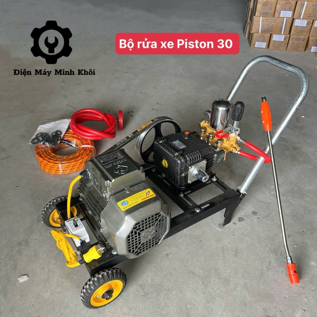 [Dây 20M] Bộ máy rửa xe áp lực ty sứ 2.9HP Osaika môtơ 3, 4HP dây đồng|Máy rửa xe công nghiệp cao áp