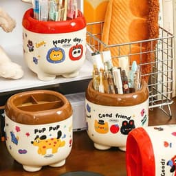 VINBEO Hộp Cắm Bút, Ống Cắm Bút (Tặng kèm Sticker dán cute) để bàn siêu dễ thương, Decor trang trí bàn học ANHI004 5