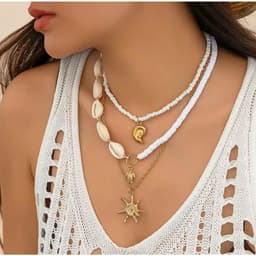 Set 3 Vòng Cổ Nữ Đi Biển, Vỏ Sò Ốc & Mặt Trời Vintage Bohemian Ocean Charm- Phụ Kiện Trang Sức Dây Chuyền Biển 9