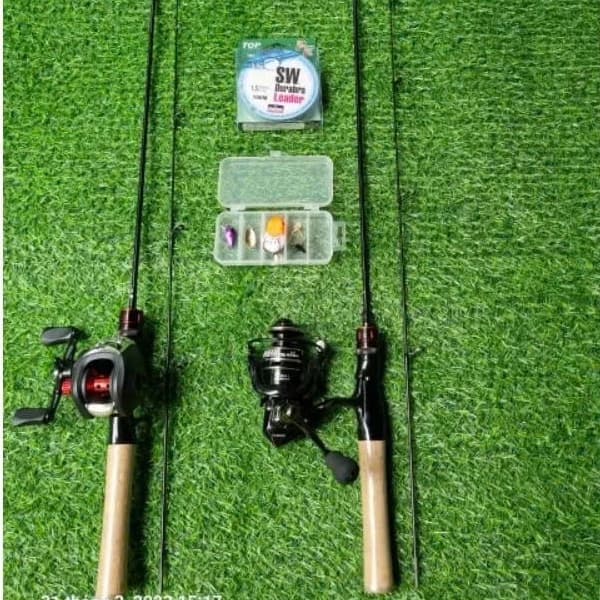 ComBo Cần Câu Cá ul Cán Gỗ 1m68 1m8 1m98 máy ngang tay phải và trái và máy đứng ac2000 kèm phụ kiện