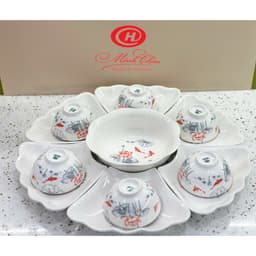 Bộ bát đĩa cúng gia tiên hoa mặt trời Sứ Minh Châu cao cấp - Họa tiết hoa sen cá chép đỏ (Hoa 57) 9