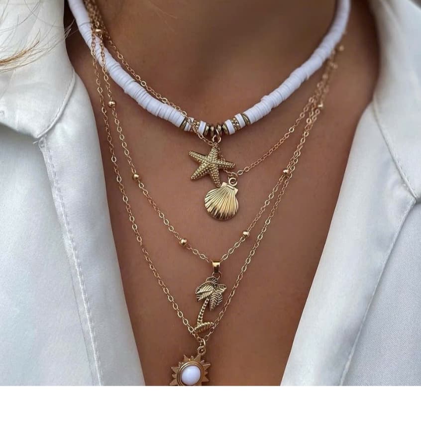 Set 4 Vòng Cổ Đi Biển Mặt Sò Ốc Biển Tự Nhiên Vintage Unisex - Phụ Kiện Đi Biển