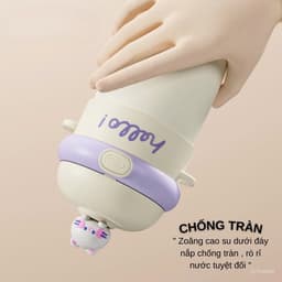 Bình Nước Hello Dung Tích 450ml Thủy Tinh Bọc Nhựa Cho Bé Đi Học, Có Ống Hút Tiện Lợi,Nắp Thú Dễ Thương - LUXURY 8