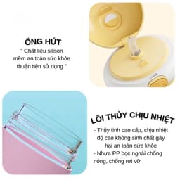 Bình Nước Hello Dung Tích 450ml Thủy Tinh Bọc Nhựa Cho Bé Đi Học, Có Ống Hút Tiện Lợi,Nắp Thú Dễ Thương - LUXURY 7
