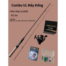 ComBo Cần Câu Cá ul Cán Gỗ 1m68 1m8 1m98 máy ngang tay phải và trái và máy đứng ac2000 kèm phụ kiện 2
