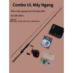 ComBo Cần Câu Cá ul Cán Gỗ 1m68 1m8 1m98 máy ngang tay phải và trái và máy đứng ac2000 kèm phụ kiện 3