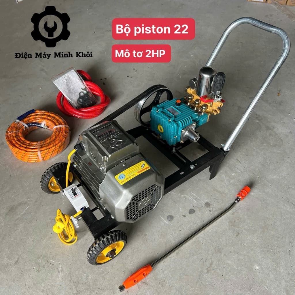 [Dây 20M] Bộ máy rửa xe áp lực 1.5HP Osaika mô tơ 2HP dây đồng| Máy rửa xe công nghiệp cao áp