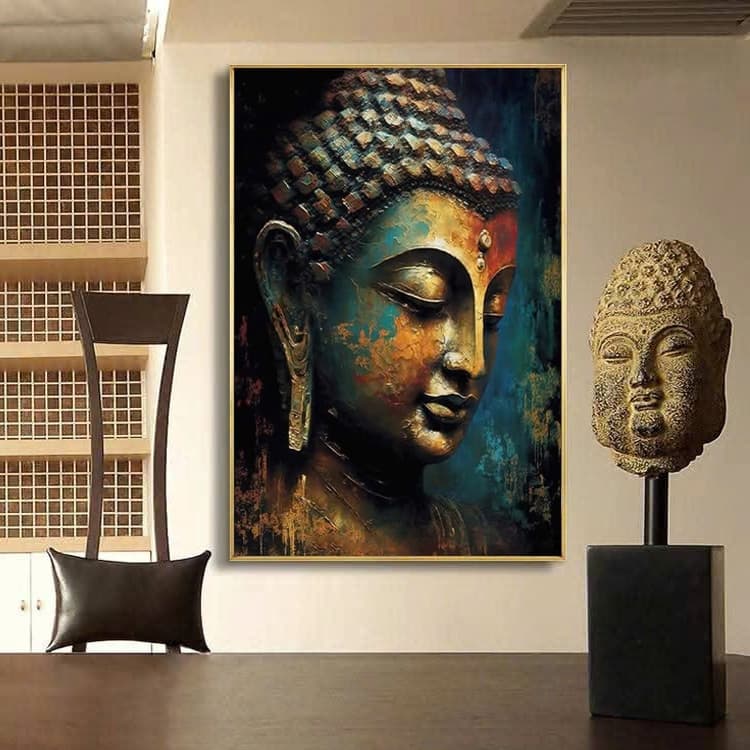 Tranh canvas treo tường mặt Phật budha decor phòng thờ - phòng khách 60 x 90 cm