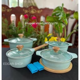 Nồi Đúc Đáy Từ Chống Dính Xanh Ngọc ECORAMIC Size 16-18-22 CM 1