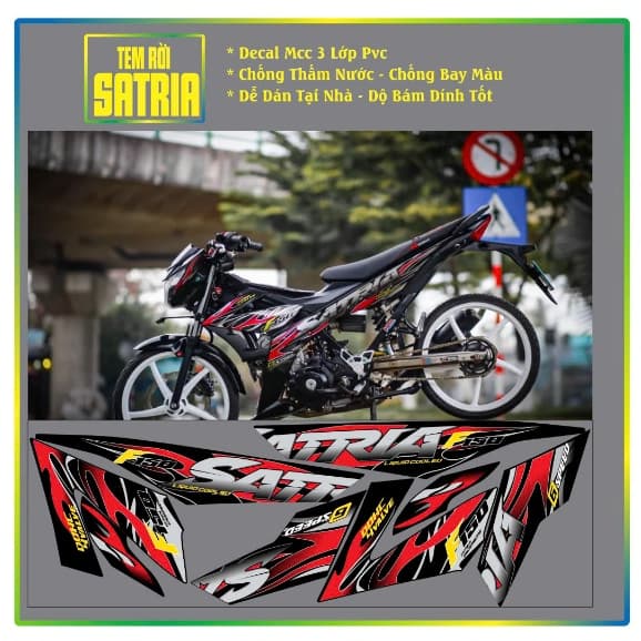 Tem Rời Dán Xe Satria Fi - Raider Fi Mẫu Lửa Đỏ Hồng Đen Chữ Satria F150 Cực Đẹp