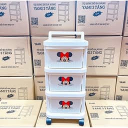 Tủ kệ kéo đựng đồ mickey đa chức năng 3,4,5 tầng , có ngăn kéo, tủ đựng bỉm sửa có bánh xe chuyển hướng tiện nghi 2