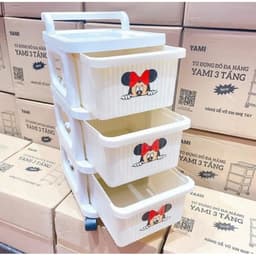 Tủ kệ kéo đựng đồ mickey đa chức năng 3,4,5 tầng , có ngăn kéo, tủ đựng bỉm sửa có bánh xe chuyển hướng tiện nghi 3