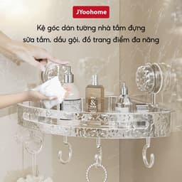 Kệ Góc Nhà Tắm Hút Chân Không Dán Tường JYoohome Kệ Đựng Đồ Sữa Tắm Dầu Gội Có Móc Treo Tiện Lợi 1
