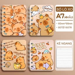 (Combo 03 Quyển) Sổ Lò Xo A7 Capybara 80 tờ/160 Trang, Sổ Ghi Chú Hoạt Hình Dễ Thương 1