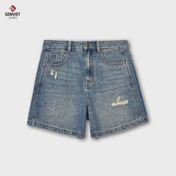 Quần sooc jean chữ A nữ cạp cao GENVIET JEANS kẻ xước denim cao cấp tôn dáng dễ phối đồ 8901 7